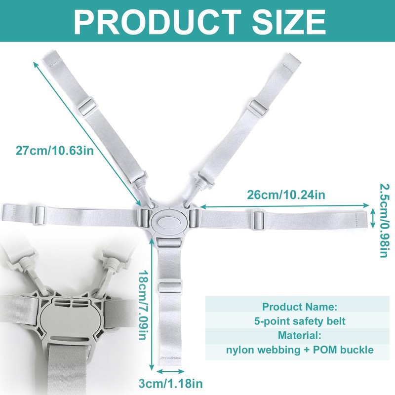 Universal High Chair Straps - Adjustable 5 Point Baby Harness