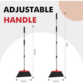 Heavy Duty Broom, 55 Inch Long Handle Outdoor Large Angle Brooms, Commercial Broom for Sweeping Indoor, for Home Garage Kitchen Office Courtyard Lobby Patio Lawn Concrete - Color: Black-red, Size: 1-Pack