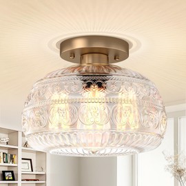 OYKYOHEI Semi Flush Mount Ceiling Light, Upgraded Modern Close to Ceiling Light Fixture with Clear Glass,Gold Indoor Kitchen Lighting for Porch Corridor Hallway Bedroom, Bulb Not Included