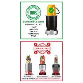 Blendin Replacement Gasket, Compatible with Nutribullet RX 1700W NB-301, N17-1001 Blenders Blade and Stay Fresh Lids (2 Pack)