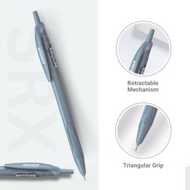 HAUSER SRX Black Ballpoint Pens, 20 Pcs, 1.0 mm Tip – Vibrant Body Colors, Smooth Writing, Triangular Grip, Retractable Design for Office & School