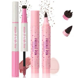 Noerrors Freckle Blush Pen und Soft Dots Pen für natürliche lebensechte falsche Sommersprossen, 2 in 1 Magic Fake Freckle Marker Rouge Sonnen geküsste Schminke mit Schwämmchen #Hellbraun & Liebespink
