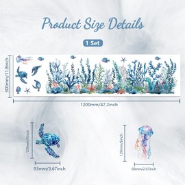 Peacoblue Window Static Clings Stickers Decal for Large Window 120cmx30cm, 1 Sheet Coral and Fishes Patterns Decorative Removable Window Sticker Cling for Home Office Glass Window Decor
