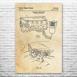 Police Car Radio Poster Print, Siren Switch, Police Station Art, Cop Gifts, Police Decor, Law Enforcement Art Vintage Paper (11 inch x 17 inch)