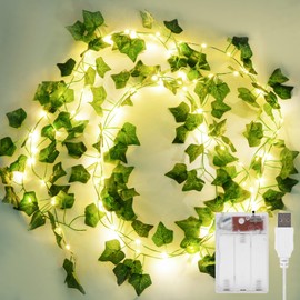 KASZOO 2 Pack 6.56 Ft Vine with Fairy Lights, 80LEDS Battery/USB Operated, Vine String Lights, Ivy Garlands with Fairy Lights for Bedroom Party Wall Room Hanging Decor