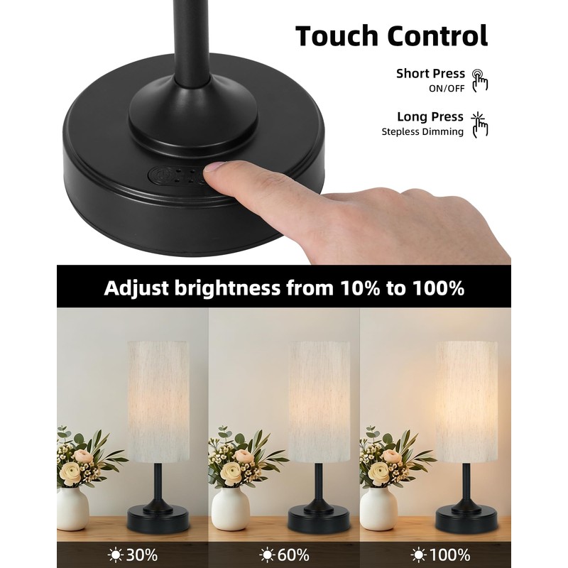 EZVALO Cordless Table Lamp, Ambient Light, Dimmable, Touch, Timer, 2700K,
