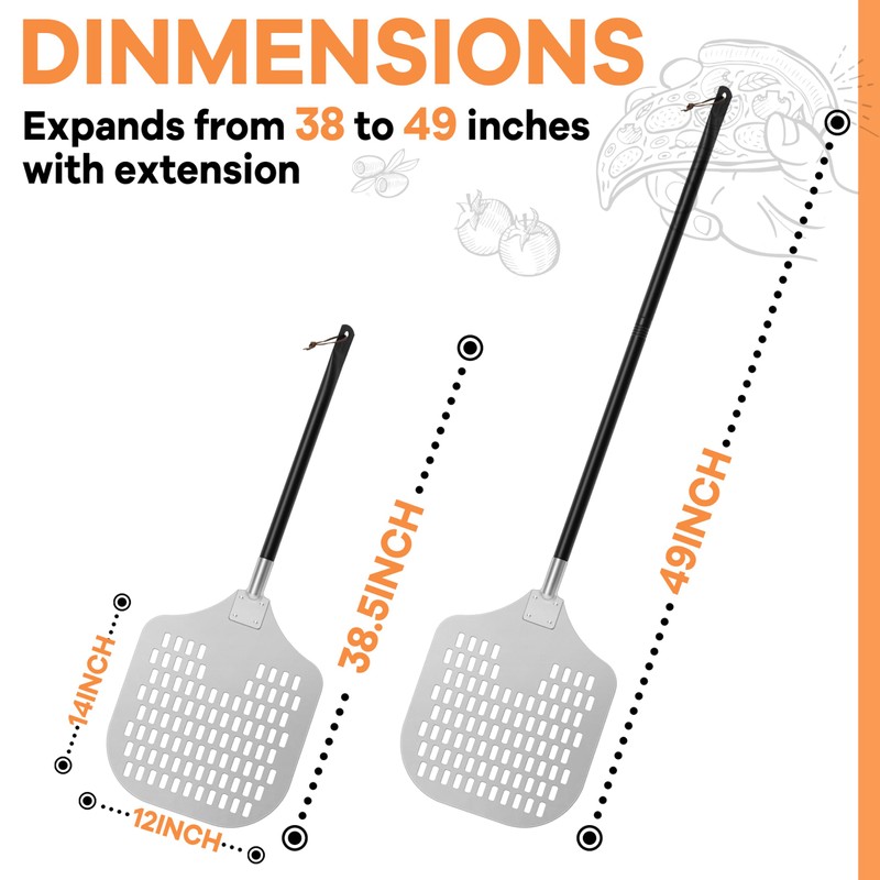 12" Perforated Pizza Peel with Pizza Cutter, Leonyo Aluminum Pizza