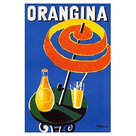 Orangina Sparkling Orange Juice Cool Drink for Summer Sun Umbrella of Orange Peel 12" X 16" Image Size Vintage Poster on matte paper