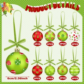 Gemscream 24 Set Lime Green Velvet Christmas Hanging Ornaments for Tree with Ribbon 2.36 Inch Plastic Xmas Christmas Ball Tree Decoration for Festival Holiday Party Wreath