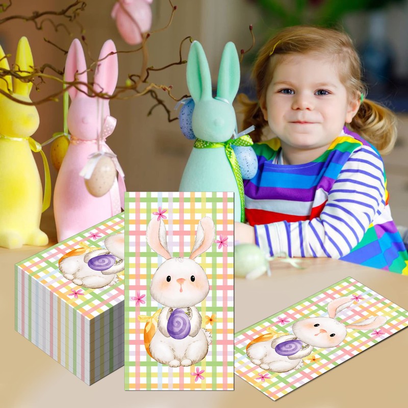 Horaldaily 40 Pcs Easter Disposable Paper Decorative Guest Napkins,Spring Bunnies