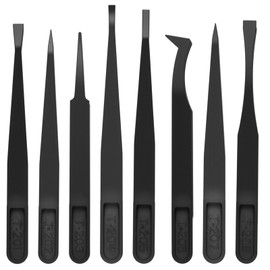 8 PCS Precision Plastic Tweezers, 4.7 Inch Length Precision Anti-Static Tweezers with Curved and Straight Tips for Electronics Assembly, Jewelry-Making, Watch Repair, Crafts Making, Black