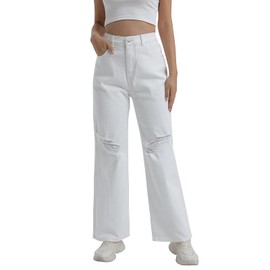 HAIOUNIUZAI Womens High Rise Wide Leg Baggy Boyfriend Loose Distressed Ripped Jean Stretchy Long Sweatpant Jeans Woman Relaxed Fit Denim Pants for Women Trendy X-Large 07 White XL