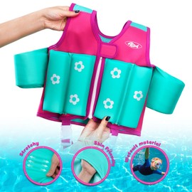 Toddler Swim Vest, 20-50lbs, Age 2-9Y, Toddler Pool Floaties, Comfortable Extended Wear Kids Floaties with Crotch Strap, Bright&Colorful Design and Unpadded Sides for Arm Comfort, Pink