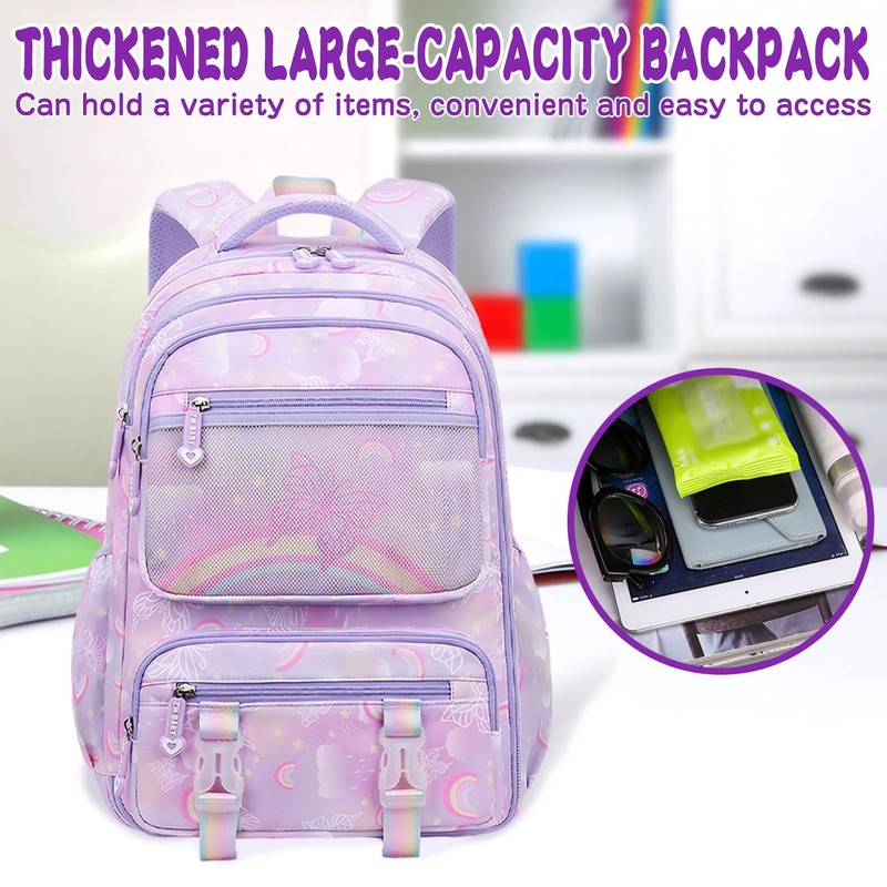 Moerstar School Bag for Girls, Large Capacity Rainbow Patterned Backpack,