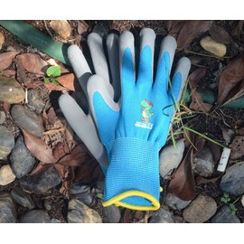 KDK Ages 5-7 Kids Gardening Gloves,Yard Work Gloves for Toddlers, Youth, Girls, Boys, Childrens, Soft Safety Rubber Gloves (XXS Age 5-7, 2 Pairs Blue Dinosaur)