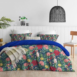 MAGRACE Floral Duvet Cover, 100% Cotton Casual Soft Double Original Design 3 Piece Queen Duvet Cover Set with Zipper Closure and 8 Corner Ties