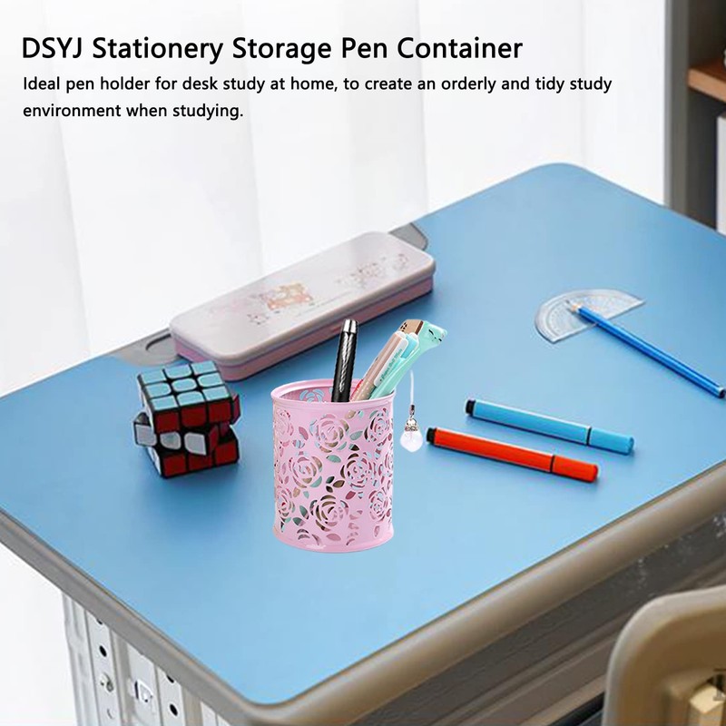 DSYJ Hollow Rose Flower Pattern Cylinder Pen Pencil Pot Holder