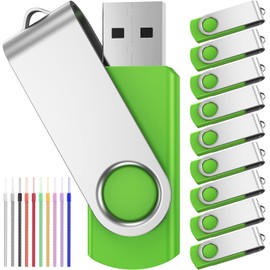 Pack of 10 16 GB USB Stick Green Foldable USB 2.0 Flash Drive 16 GB Memory Stick Portable Flash Drive with Colourful Pack of 10 Pendrive with Wrist Ropes Memory Stick FEBNISCTE