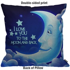HGOD DESIGNS Cushion Cover Quotes I Love You The Moon and Back Letter with Smile Moon Cushion Cover Home Decorative for Men/Women/Boys/Girls Living Room Bedroom Sofa Chair Cushion Covers 45 x 45 cm