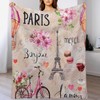 Paris Eiffel Tower Throw Blanket Pink Flowers Towers Bicycle Pattern