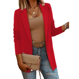 CRAZY GRID Women Work Causal Blazer Jacket Work Office Blazer Long Sleeve Office Jacket with Lined Lapel Blazer Jacket Oversized 2XL Red