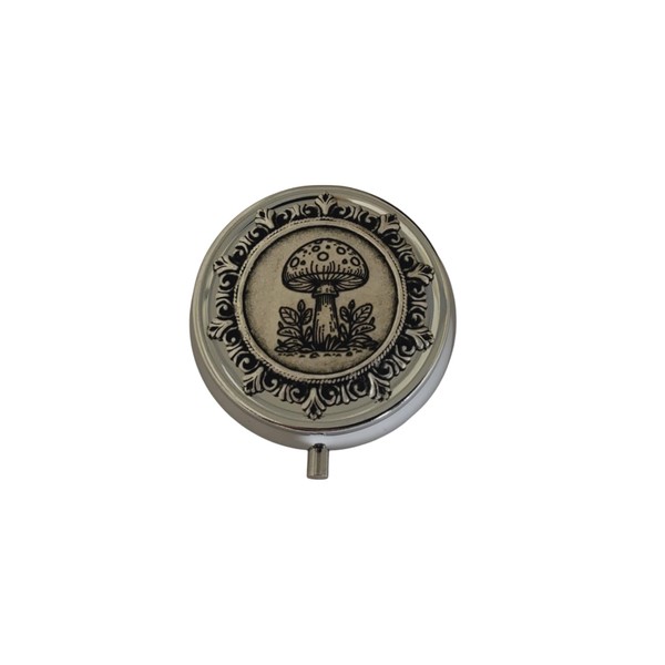 Engraved Pillbox - Mushroom - Forestcore - Fairycore - Silver