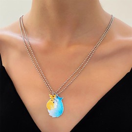 LittleFathand Couple Fox Wolf Necklace Cartoon Cute Wolf Fox Animal Necklace Pendant Stainless Steel Fox Wolf Hug Necklace for Women Men Friendship Gift