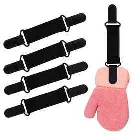 4 Pieces Boys Girls Winter Mitten Clips Stainless Steel Glove Clips Elastic Baby Mittens Clips for Kids (Black)
