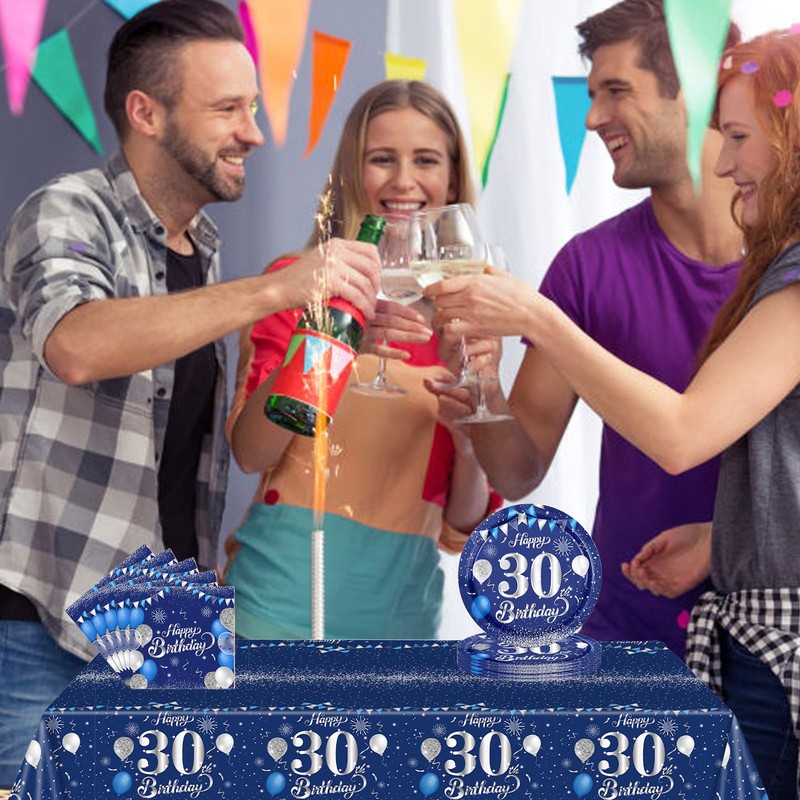 16pc Navy Blue 100th Birthday Plates - 9" Paper Plates