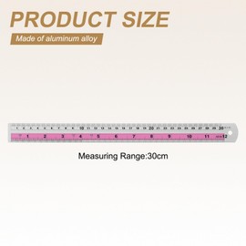 sourcing map 2pcs Metal Straight Ruler 30cm Metric SAE Aluminum Alloy Measuring Rulers Scale Tools with Hole for Measure Study Reading Classroom Office, Pink