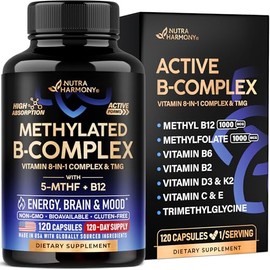 Vitamin B Complex Methylated - B-Complex with Methylfolate & B12 - Bioavailable for Men & Women - 9-in-1 Methylated Multivitamin - Energy, Brain & Mood - Vegan - Lab Tested - 120 Capsules, One/Day
