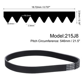 sourcing map 215J8 PJ V-Ribbed Belt 8 Ribs 21.5" Length x 0.74" Width x 0.14" Height, EPDM Rubber Poly V Belt, Multi Wedge Micro V Belt
