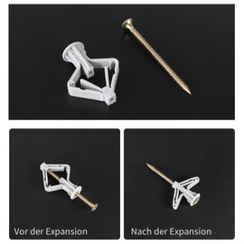 Pack of 150 Cavity Dowels Butterfly Expansion Screws Set for Drywall, Anchors with Screws for Plasterboard, Bricks (150 Dowels + 150 Screws)