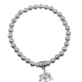 Fashion Stretchy Bracelets with Silver Beads, Elephant Pendant