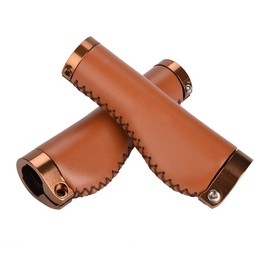 VOANZO Bike Handlebar Grips, Leather Soft Rubber Bicycle Grip for Cycling Mountain Bike Road Bike MTB BMX Foldable Bicycle (Brown)