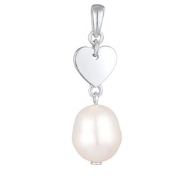 Women's Pearl Pendant with Heart Made of 925 Sterling Silver Handmade with Freshwater Pearl Pendant for Gold Chain, Silver Chain and Women's Chains, Silver Pearl