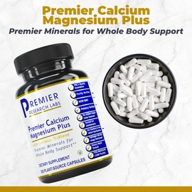 Premier Research Labs Calcium Magnesium Plus, Premier - for Bone, Joint & Teeth Health - Optimal Alkaline pH - with Sustainably Harvested Calcium Calcium - Mushroom Blend - 300 Plant-Sourced Capsulea