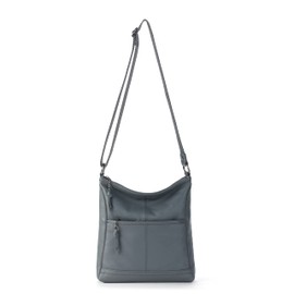 The Sak Iris Crossbody in Leather, Convertible Design, Dusty Blue