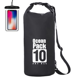 Yearnlife Dry Bag Waterproof, 10L Dry Sack with Adjustable Shoulder Strap and Phone Pouch for Swimming/Boating/Camping/Hiking/Fishing Black