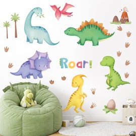 SHUCHING Colorful Dinosaur Wall Decals Peel and Stick, Vinyl Dino Wall Sticker, Wall Decor Art for Nursery Baby Playroom Kids Bedroom