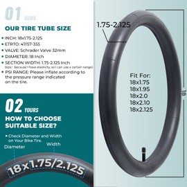 MetersGod 2 Pcs,Premium 18X1.75/1.90/1.95/2.0/2.10/2.125 Bike Tubes,Compatible for 18x1.75 to 2.125 Bike Tire,with 32mm Schrader Valve,Butyl Rubber,Used for Mountain,Cruiser,City and Road Kid Bikes