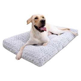 KSIIA Washable Dog Bed Deluxe Plush Dog Crate Pad Comfy Pet Bed Non-Slip Kennel Pad for Large Dogs, 36" x 27", Grey