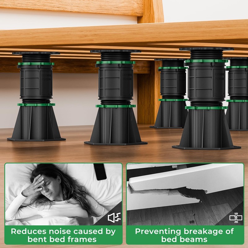 4 Pack Adjustable Bed Support Legs - 6.6"-9.8" Height Frame