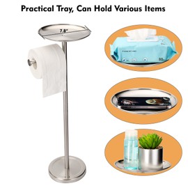 Noonext Toilet Paper Holder Stand with Shelf, Freestanding Toilet Paper Holder, Heavy Base No Tipping Over (Stainless Steel, Brushed Nickel)