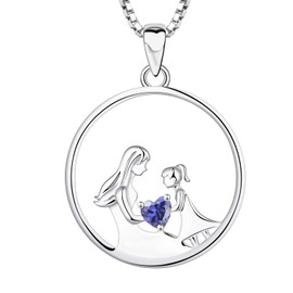 YL Mother and Daughter Necklace 925 Sterling Silver December Birthstone Tanzanite Cubic Zirconia Pendant Necklace Gifts for Mum Women, 45-48 CM
