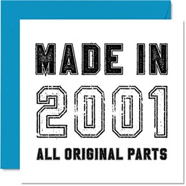 22nd Birthday Card for Men Women Him Her - Made in 2001 All Original Parts - Funny Twenty-Two Twenty-Second Birthday Card for Son Daughter Brother Sister, 145mm x 145mm Humour Greeting Cards