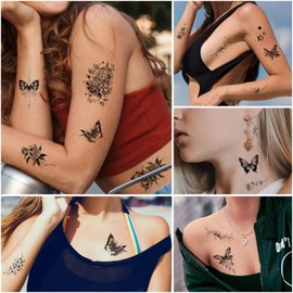 Acevegue Butterfly Tattoo Stickers, 20 Sheets Realistic Butterfly Temporary Tattoos for Women Girls Butterfly Decorations Accessories, Semi Permanent Butterfly Transfer Fake Tattoo Paper for Adults