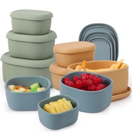 Vesici 9 Pcs Nesting Silicone Storage Containers with Lids Collapsible Airtight Silicone Food Containers Snack Containers Camping Food Storage for Kitchen (6.7oz, 10oz, 20oz) Green Blue Yellow