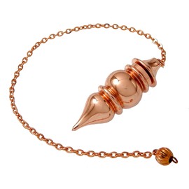 Péndulo abierto con punta de cono de metal de cobre Péndulo de reiki curativo para adivinación y doquia., 8 to 9 inches long including chain, Cobre, material del collar no especificado
