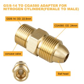 NICECNC G5/8-14 Adapter To CGA580 Adapter For G5/8-14 Fitting Nitrogen Cylinder Series